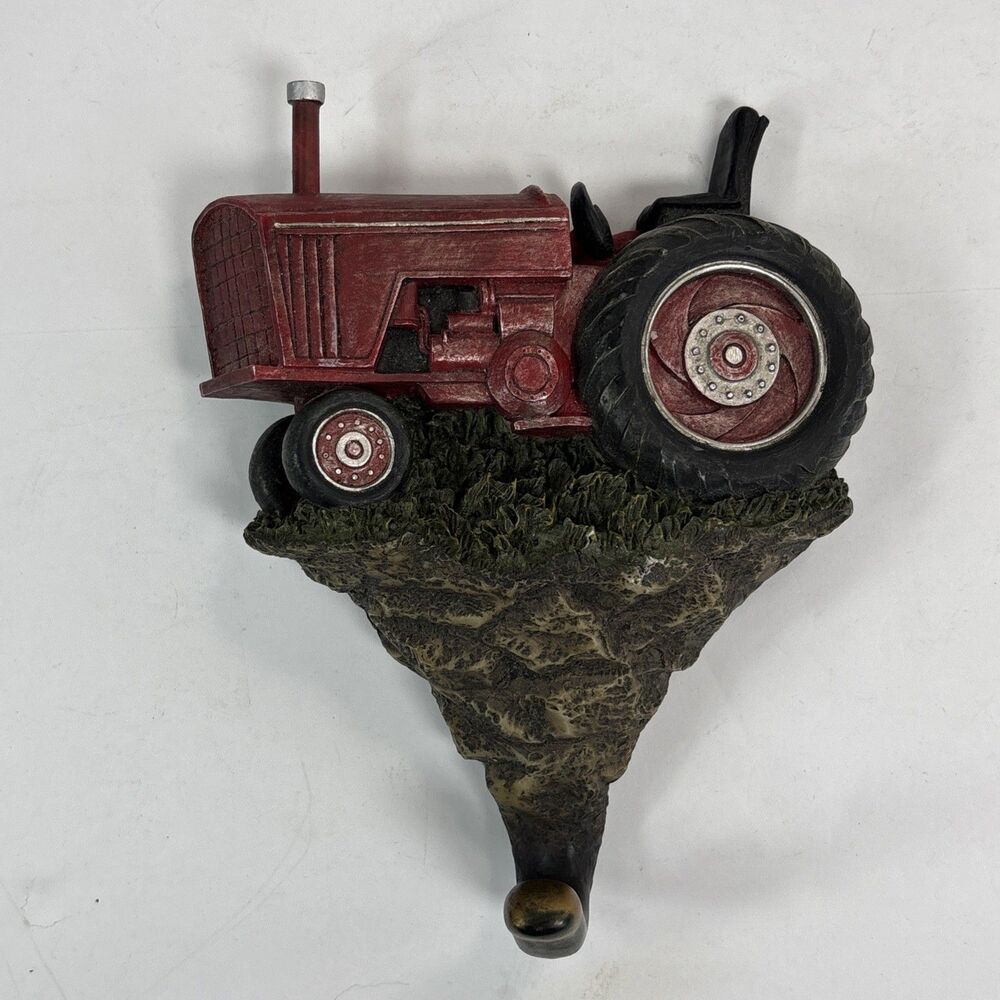 Natures Window Red Tractor Wall Hook Farm Country Rustic Resin Metal
